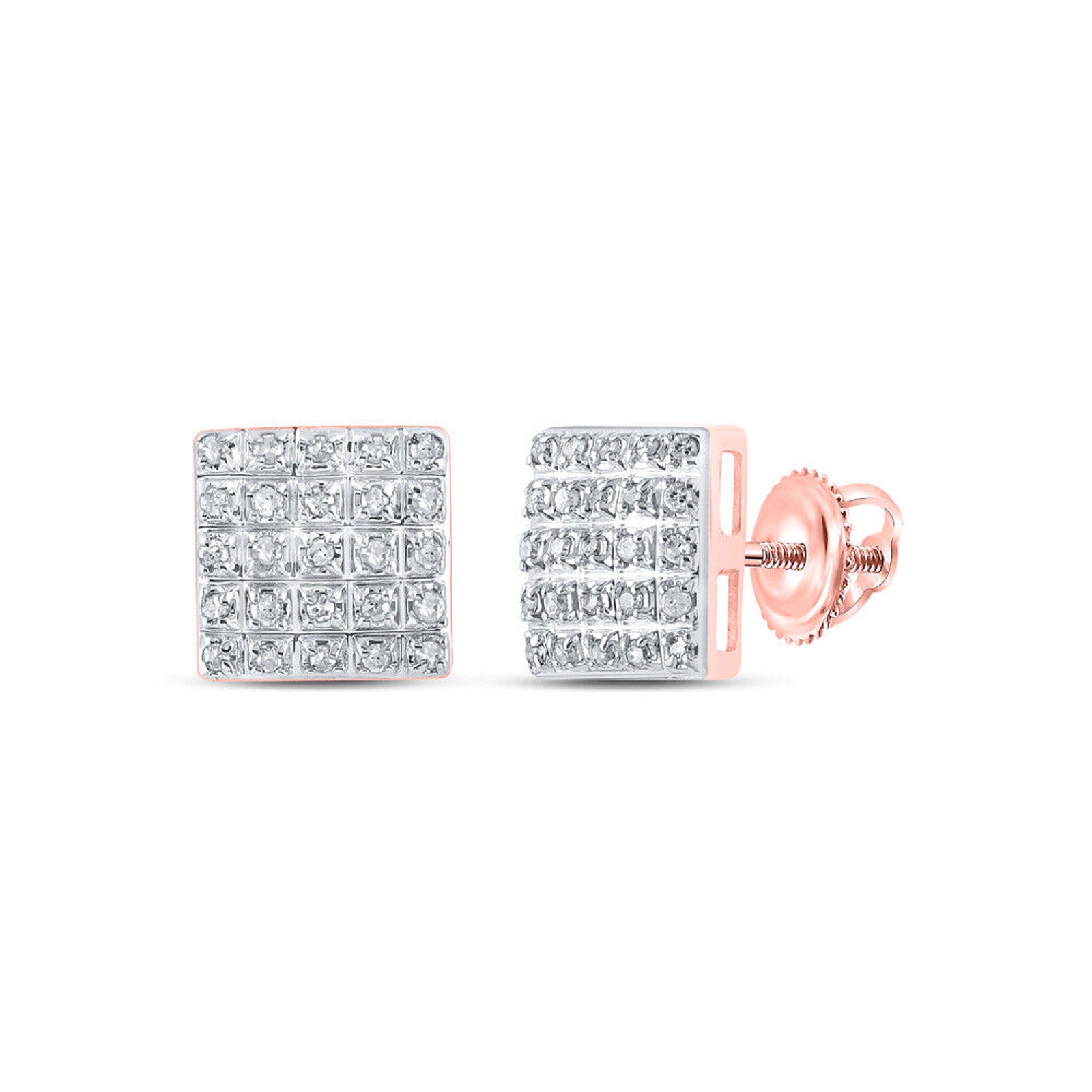 Diamond Stud Square Earrings 10k Rose Gold Screw Back